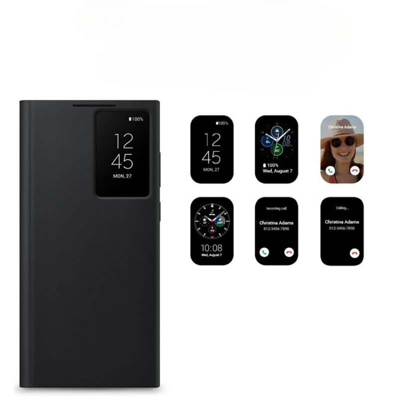 لهاتف سامسونج جالاكسي S24 الترا رقاقة ذكية نموذج أغطية حماية رقاقة ذكية جديدة خالية من الوجه الرد نافذة جراب هاتف