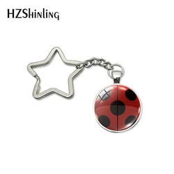 New Fashion Star Keychains Ladybugs Insect Glass Dome Cartoon Cute Ladybbug Insect Patterns Bag Holder Keyrings Gifts