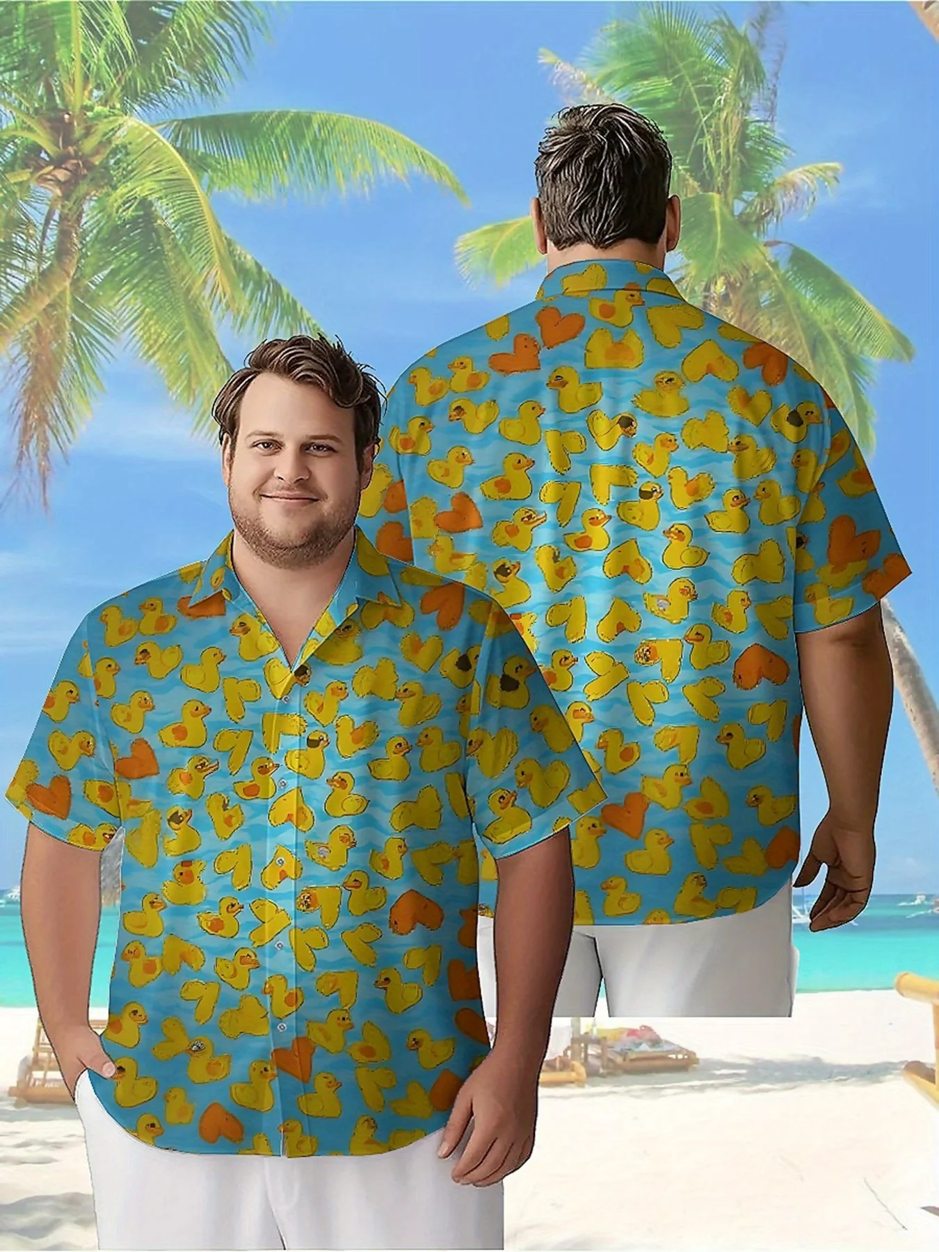 Men's Plus Size Hawaiian Shirts Heart-shaped Ducks Pattern, Unisex Aloha Shirts,New Summer Tops Tee,streetwear