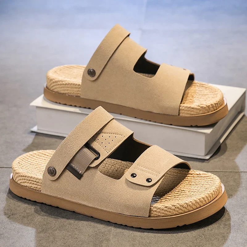 Thick Shock Buffer Men Flat Summer Slippers Anti Slip Cushion Base Cut Ground Impact Long Time Continuous Daily Outdoor Walking