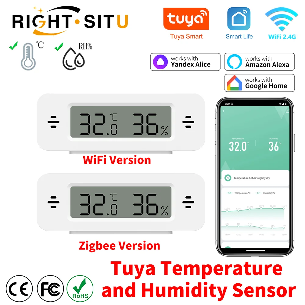 Tuya WiFi Zigbee Mini Temperatura Umidità Per Smart Home Termometro Igrometro APP Lavoro Remoto con Google Home Yandex Alexa