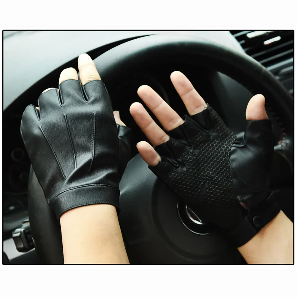 Winter Fingerless Driving PU Leather Gloves 1 Pair,Outdoor Sport Half Finger with Anti-Slip Layer Glove for Men Women Motorcycl