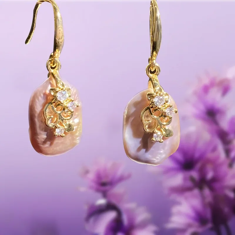 Fashion Purple Baroque Pearl Copper Plated Hook Earrings for Women Crystal Rhinestone Drop Earrings Charm Jewelry Gifts