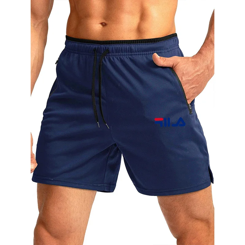 

Брендовые спортивные шорты 2025 года, быстросохнущие тренировочные шорты с карманами на молнии, повседневные спортивные шорты для бега, мужские спортивные шорты