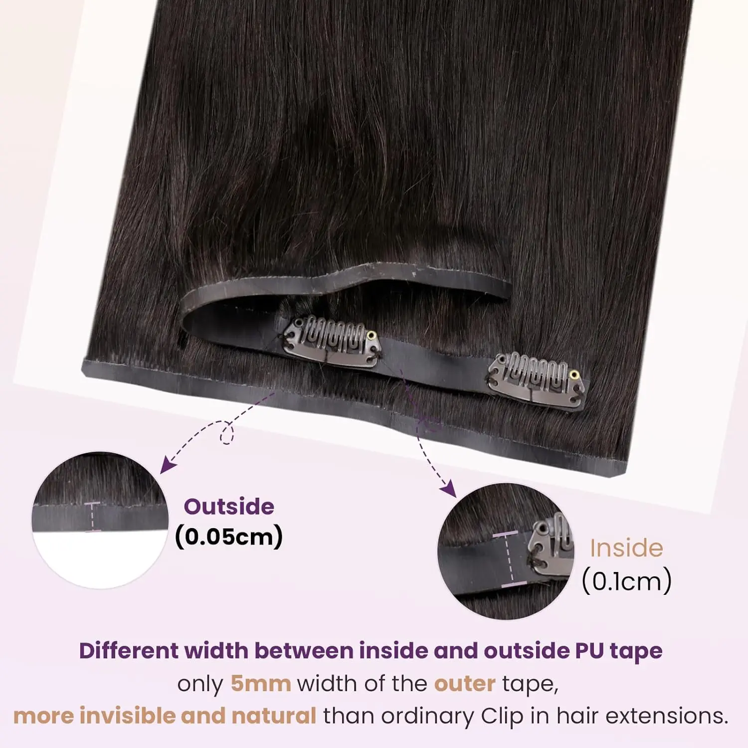 Laavoo PU Seamless Clip in Hair Extension Pure Color 100% Real Brazilian Hair Straight Natural 80G&105G Clip on Hair Extensions