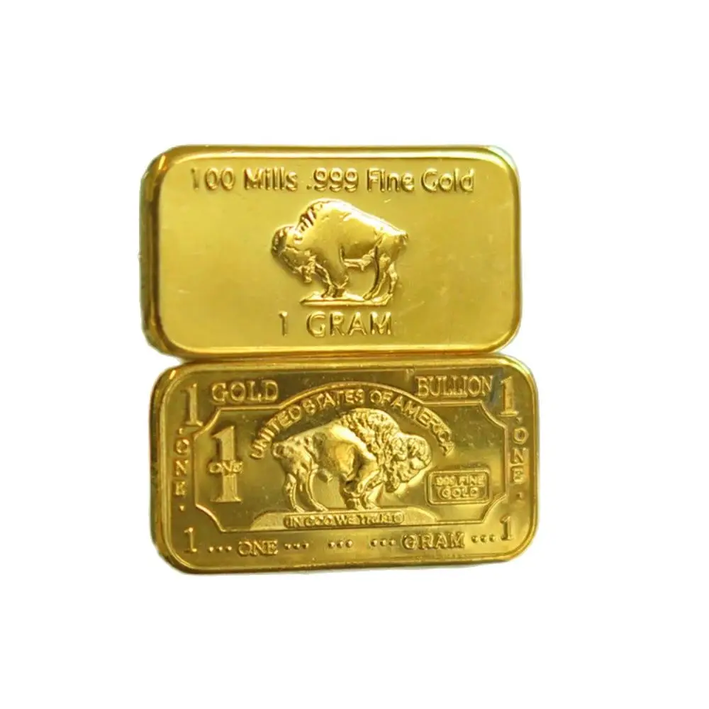 United States Gold Plated Brass Coins 1 Gram 100 Mills Gold Plated Brass Buffalo Bar Bullion Coin