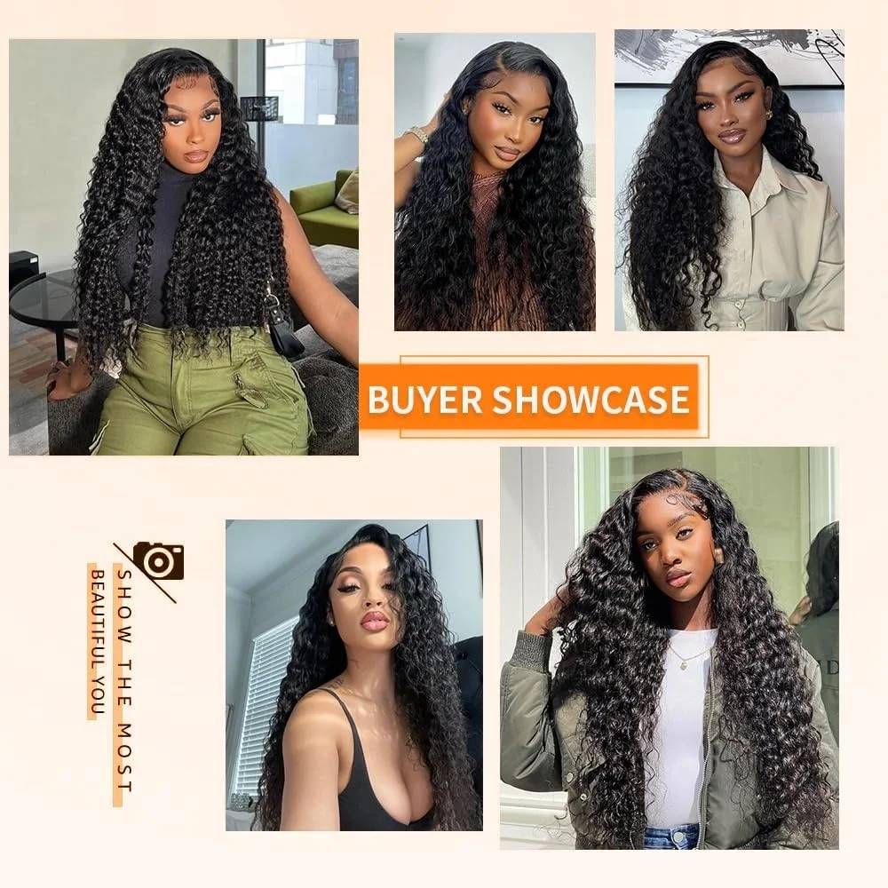 Deep Wave 13x4 Natural Color Lace Front Wigs Human Hair Transparent 220Density 13x6 Pre Plcked 5x5 Frontal Curly Wig For Women1B