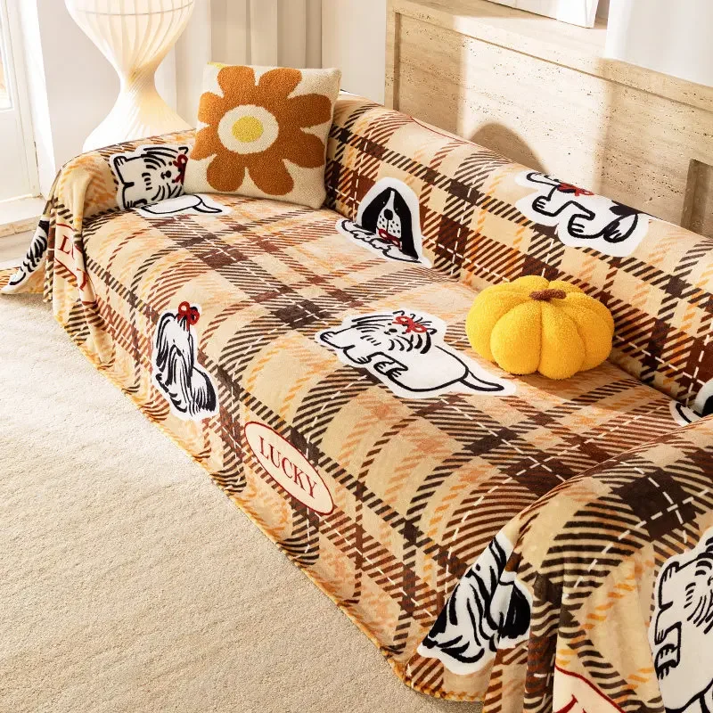 Cute Cartoon Sofa Cover Thickened in Winter New Blankets Suitable for Non-slip Pads in Autumn and Winter Home Textile Products