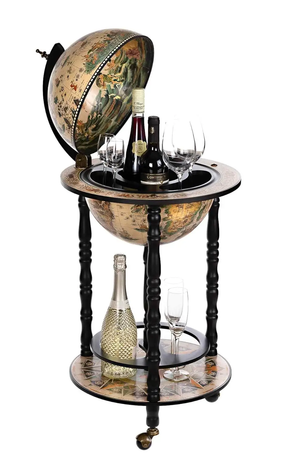 Schwarz-weißer Home Bar Trolley Globe Dekorativer Weinschrank 100 cm, individuell