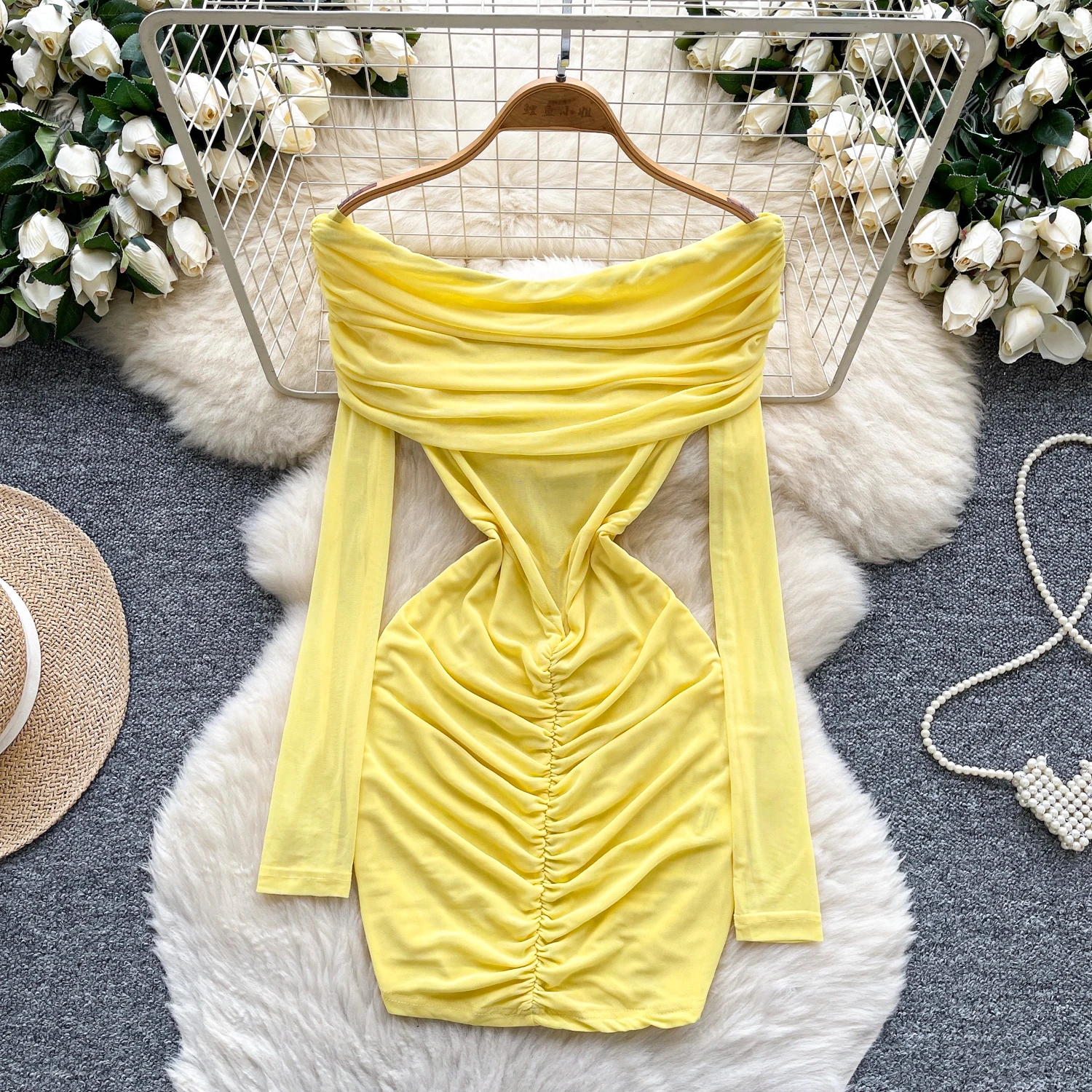 أنيقة خمر مائل الرقبة بدوره إلى أسفل طوق ضئيلة أنيقة الجنية الكورية أزياء بوهو فستان الشمس النساء الملابس