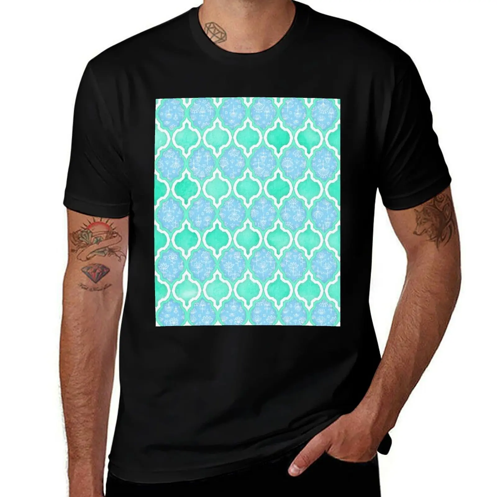 

Moroccan Aqua Doodle pattern in mint green, blue & white T-Shirt vintage clothes blanks vintage outfits for men