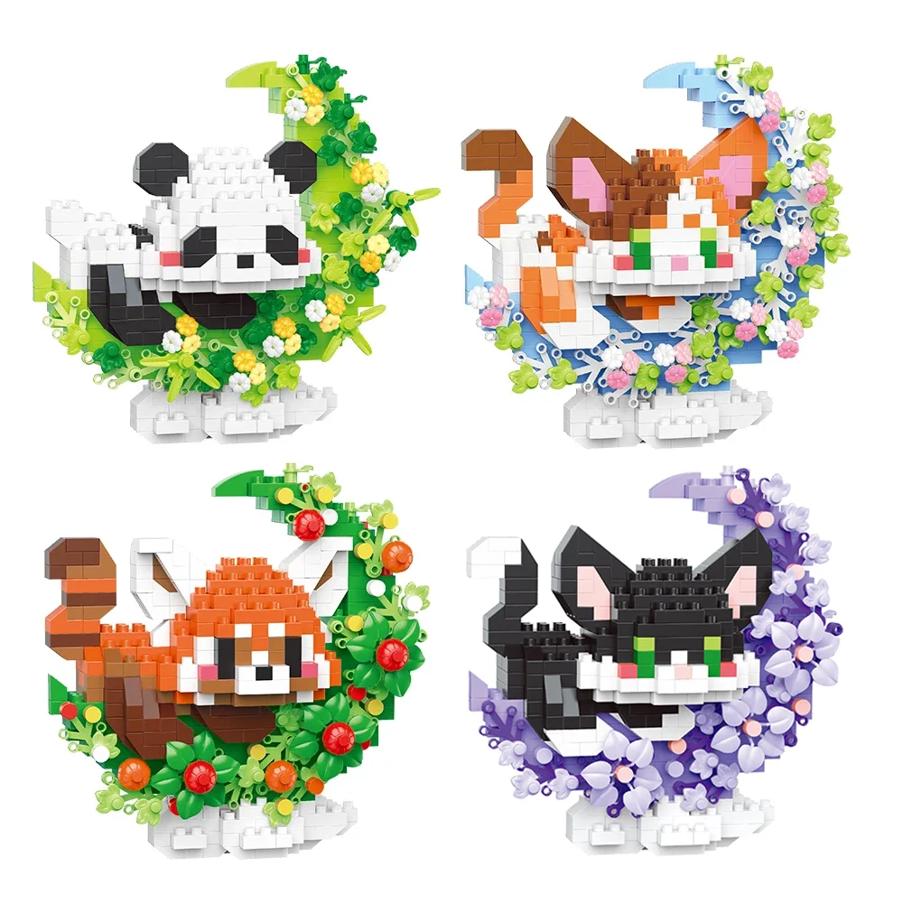 Micro Mini Cat Dog Raccoon Panda Cute Pet Small Building Blocks DIY Model Series Decorations Children's Toys Children's Gift