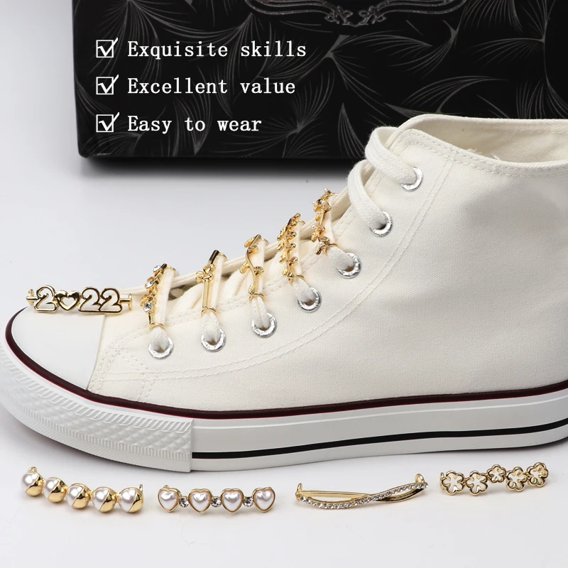 Shoelaces Decoration Shoelace Buckle Pearl Shoes Charm Accessories Elegant Vintage Luxury Shiny Rhinestones Women Sneakers 1pc