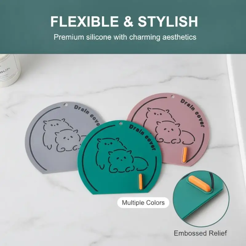 1Pcs Cute Cartoon Cat Silicone Floor Drain Cover Anti-Odor Insect Proof Universal Fit for Bathroom Kitchen Balcony Drains