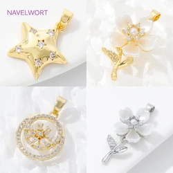 18K Gold Plated Brass Planet/Flower Branch Charms Pendant For Necklace Making Findings,With Zircon Pendant,Supplies For Jewelry