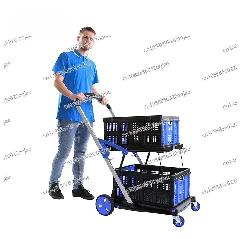 New Hot Selling New Double Decker Folding Carts Lightduty Aluminum Shopping Carts with Storage Crate