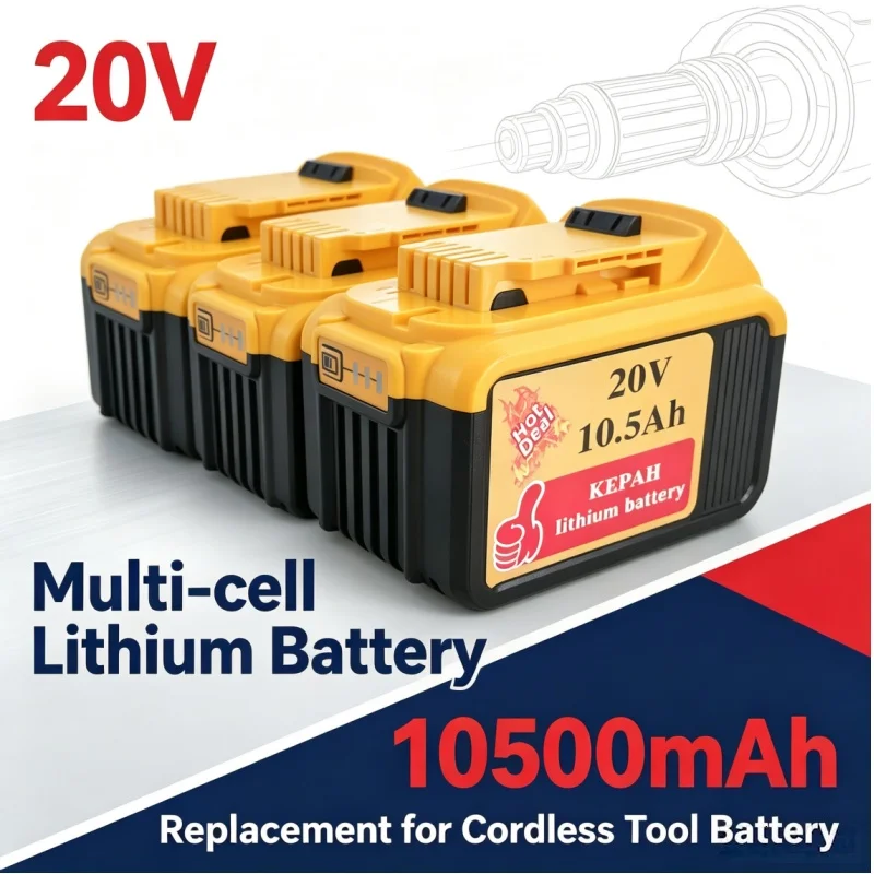 20V 10500mAh Li-ion Battery Pack, Replacement Lithium Battery for Cordless Screwdriver & Power Tools