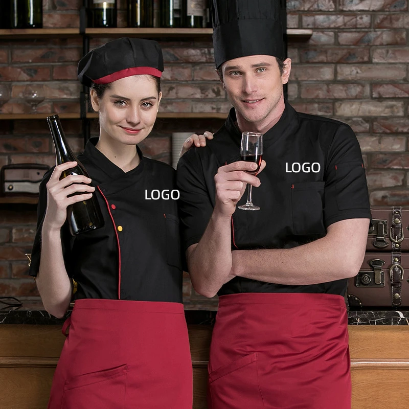 Letni oddychający mundur szefa kuchni z krótkim rękawem Mundur roboczy Mężczyźni Kobiety Haft Nazwa Drukuj Logo Koszula Kurtka Sklep z ciastami Kuchnia