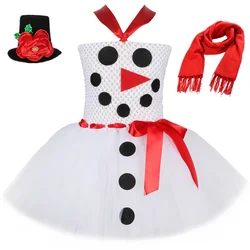 Snowman Costume for Girls Christmas Tutu Dress White Snow Man Olaf Tulle Princess Dress Outfit Toddler Kids Halloween Costumes