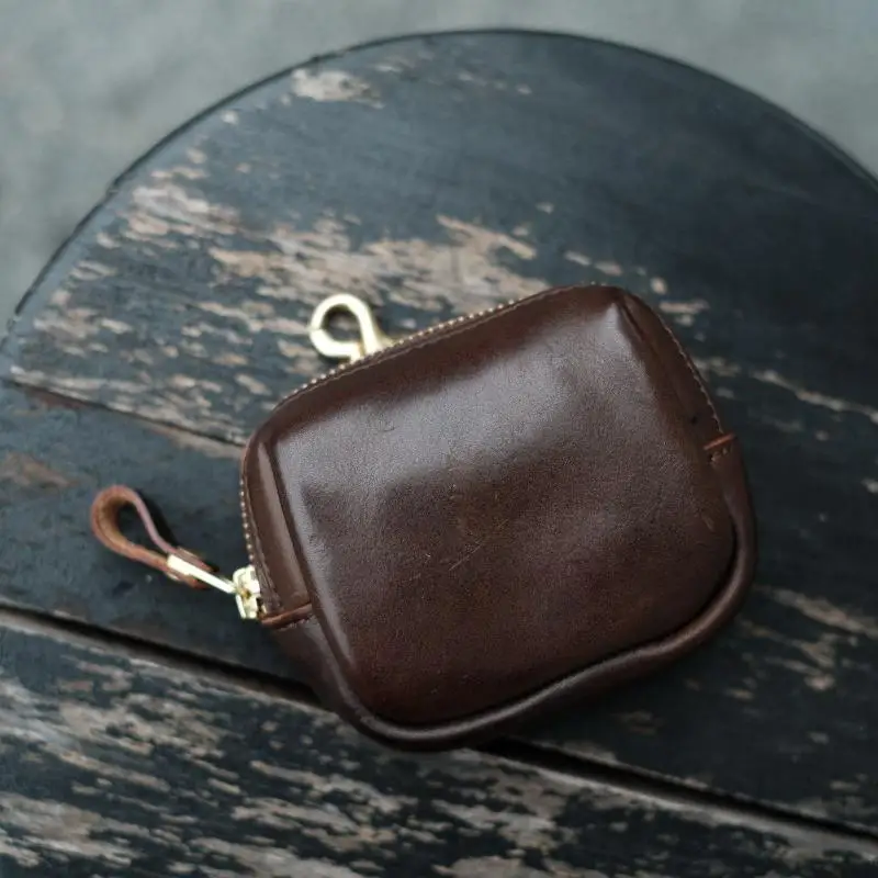 PU-Leder Doppel-Münzbörse in Kaffeebraun, Unisex, Kompakt, Multifunktional, Mini-Karten- und Kopfhörer-Aufbewahrungstasche – Detail 6