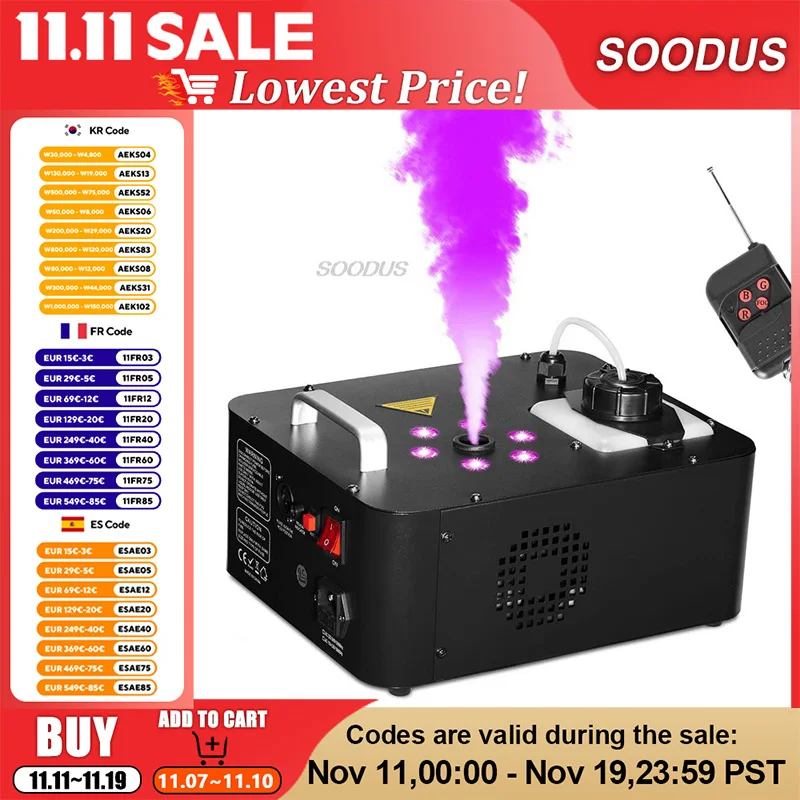 

Вертикальная машина для сухого тумана 900 Вт с 6 светодиодными фонарями DMX Беспроводной пульт дистанционного управления для сценического клуба Хэллоуин Свадьба DJ Вечеринки