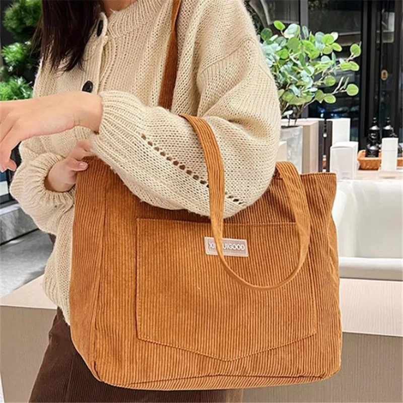 Damen-Cord-Tragetasche, Lässige Große Mode-Unterarmtasche für Ausgehzwecke, Minimalistische Handtaschen Schultertasche – Detail 19