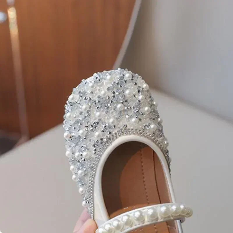 Girls Shoes Children\'s Princess Shoes Spring Autumn New Crystal Medium Kids Leather  Flats Loafer