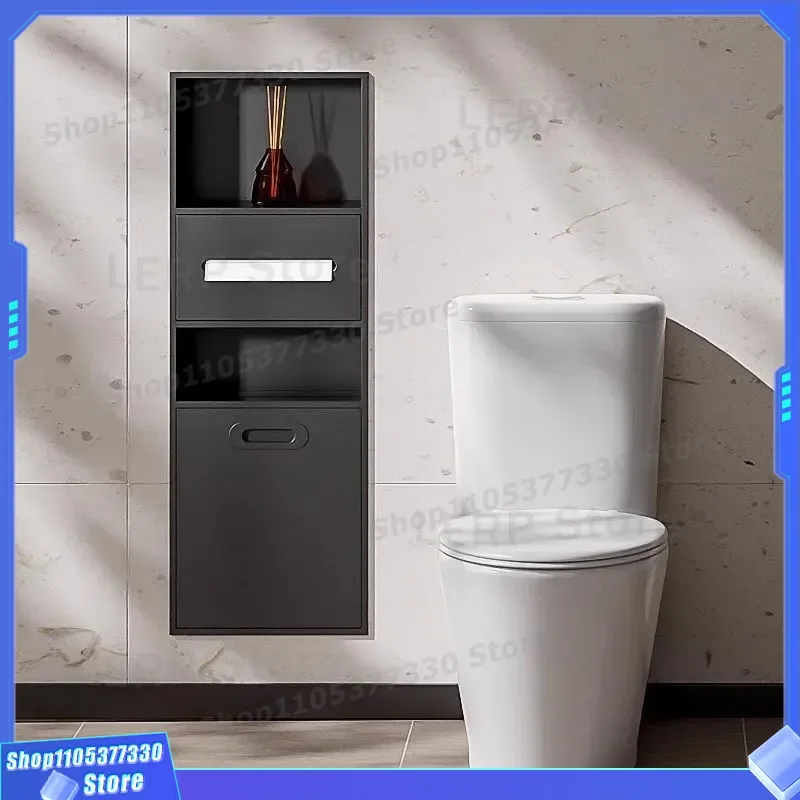 Wall Mounted Bathroom Trash Can with Tissue Box Holder Recessed Toilet Niche Storage Bin Privacy Compartment Multifunctional