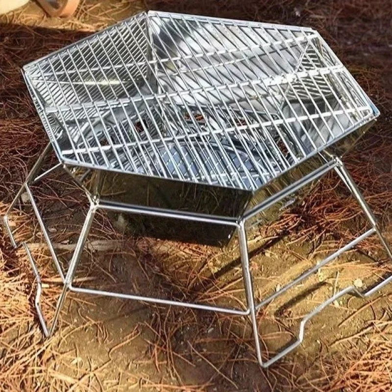 Camping barbecue grill, household charcoal outdoor folding portable wood stove, incinerator grill