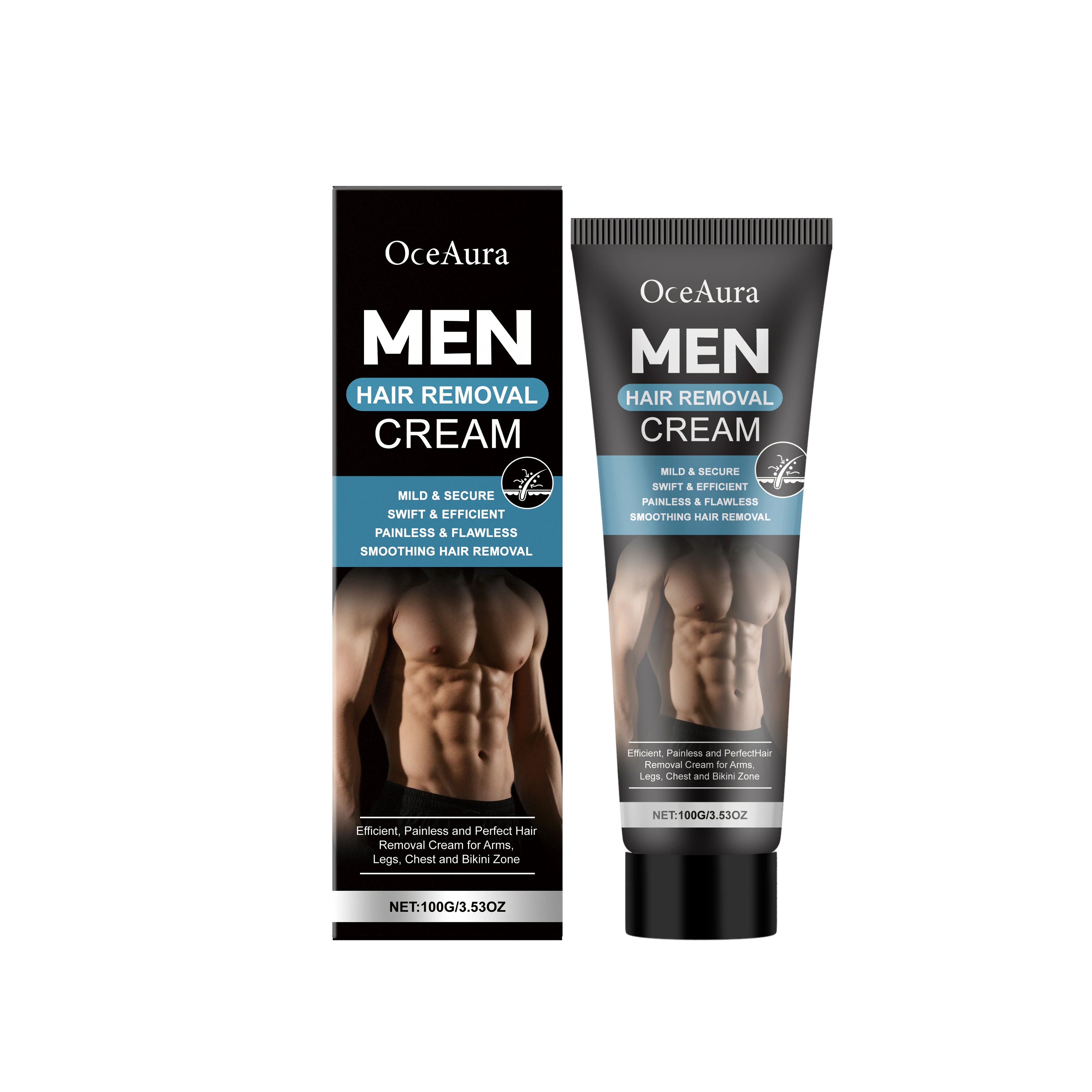 OceAura Men Hair Remover Cream Mild Formula with Aloe Vera Painless Depilatory for Body Arms Legs Bikini Line