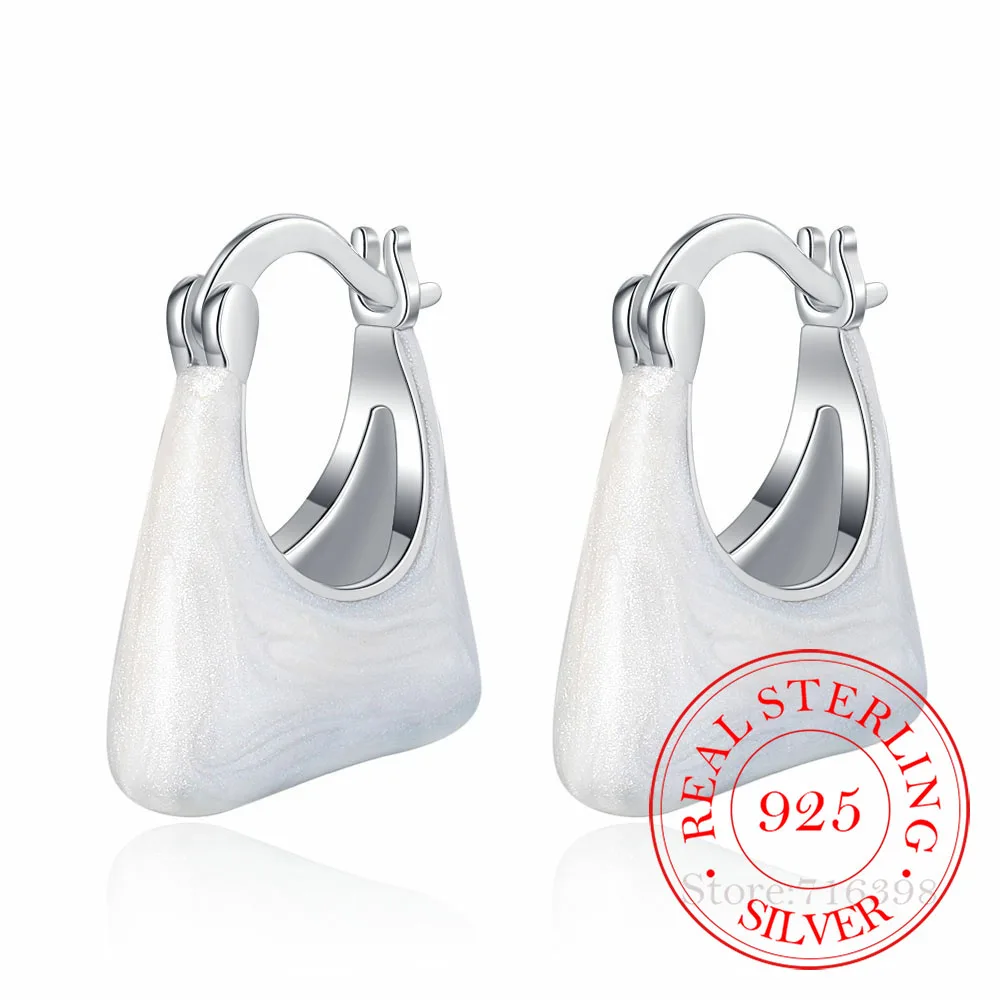 

Original 925 Sterling Silver Geometric Bag Hoop Earrings for Women Girl Piercing Jewelry Women's Party Wedding Pendiente