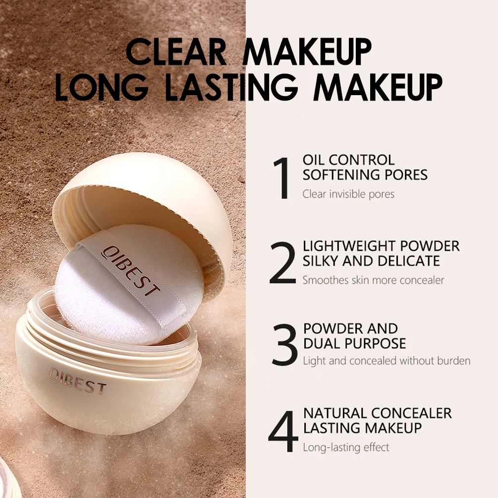 QIBEST Smooth Face Loose Powder Oil Control Transparent Matte Fixing Finish Powder Waterproof Setting Powder Cosmetics Makeup