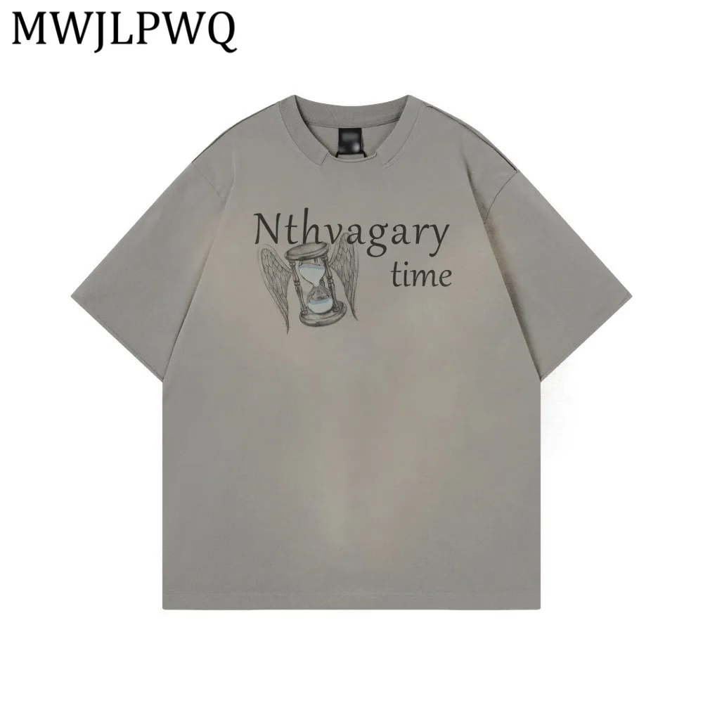 

Мужская футболка с коротким рукавом и принтом MWJLPWQ, модная, в стиле панк, с эффектом потертости, из плотного хлопка, с росписью спреем, 14783