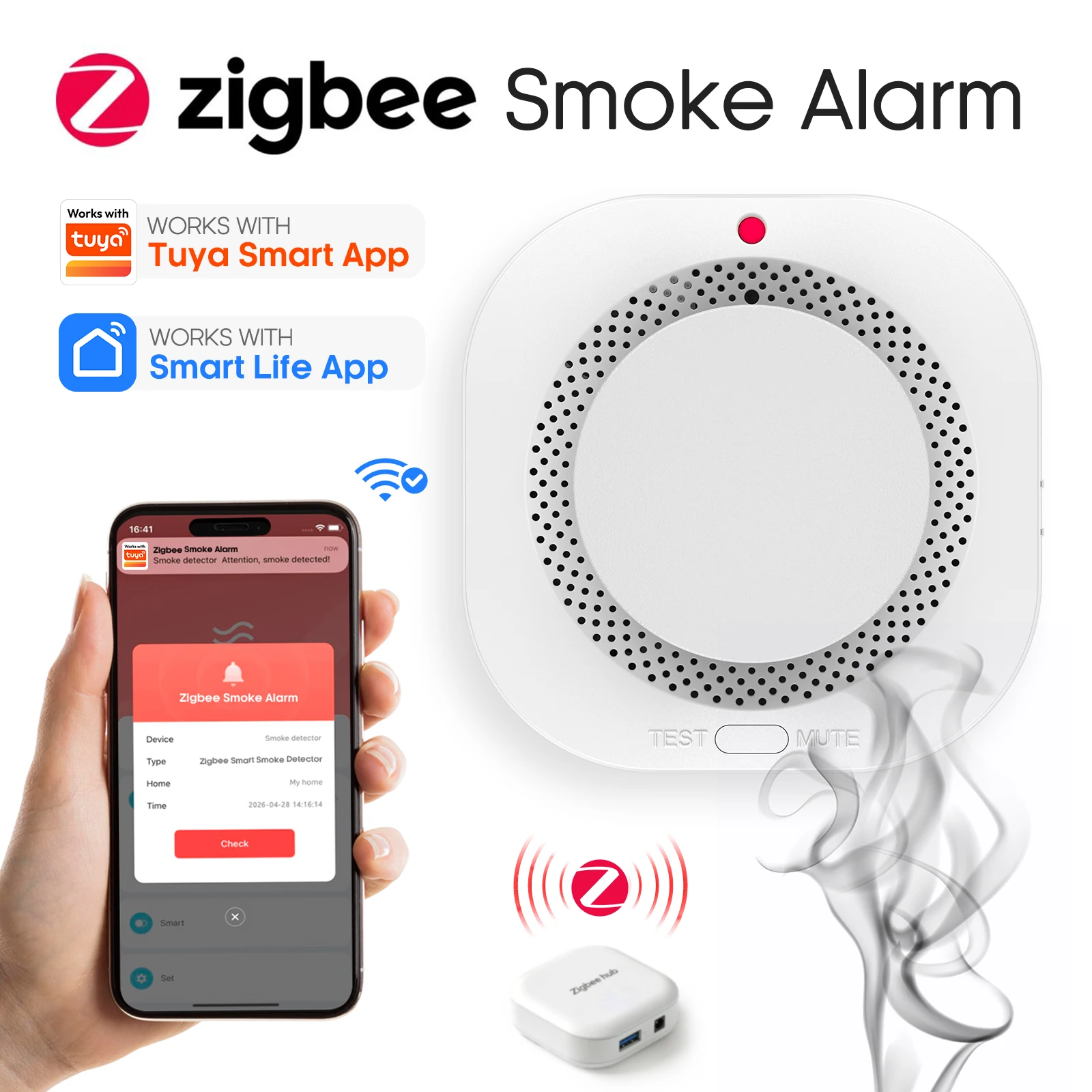 Zigbee Smoke Sensor Tuya - Detector de humo inteligente Zigbee/WiFi (alimentado
