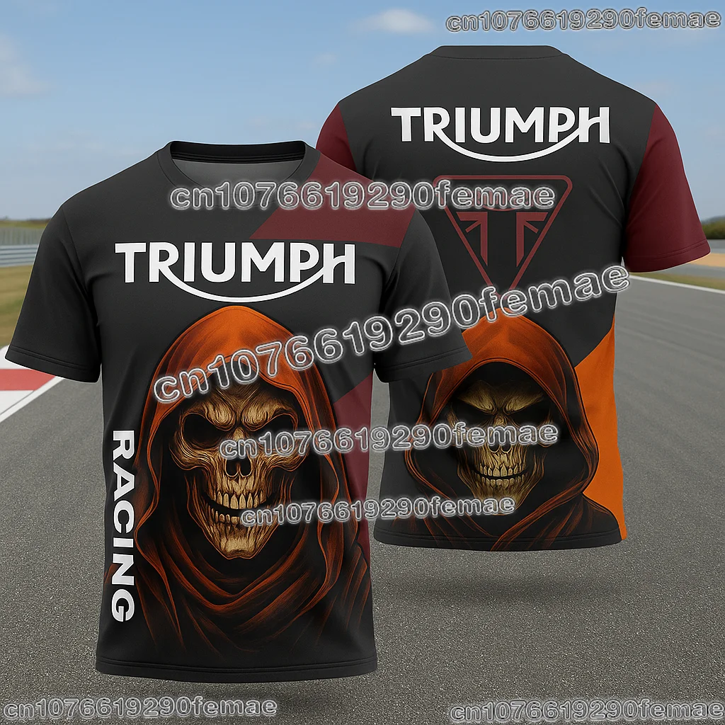 

2026 Triumph Fan Skull Graphic Motorcycle Riding T-shirt Fashion Streetwear Comfortable Daily Casual Biker Style Short Sleeve