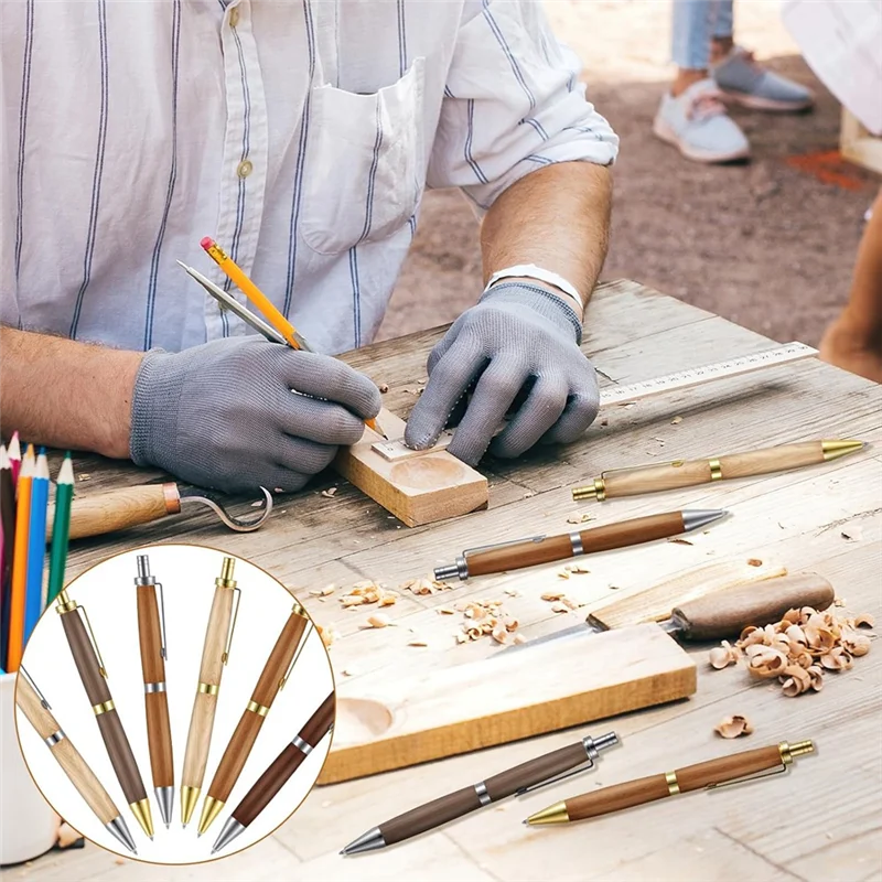 

SHGO-6 Piece Retractable Pen Kit For Wood Turning 8Mm Click Pen Kit With Refills Lathe Turning Supplies For Pen Making Wood