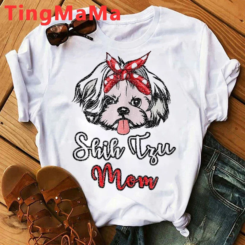 Shih Tzu Mom T-shirt Women Harajuku Summer Tops Cartoon Shih Tzu Graphic Tees Kawaii Fashion Unisex Korean Style T Shirt Female