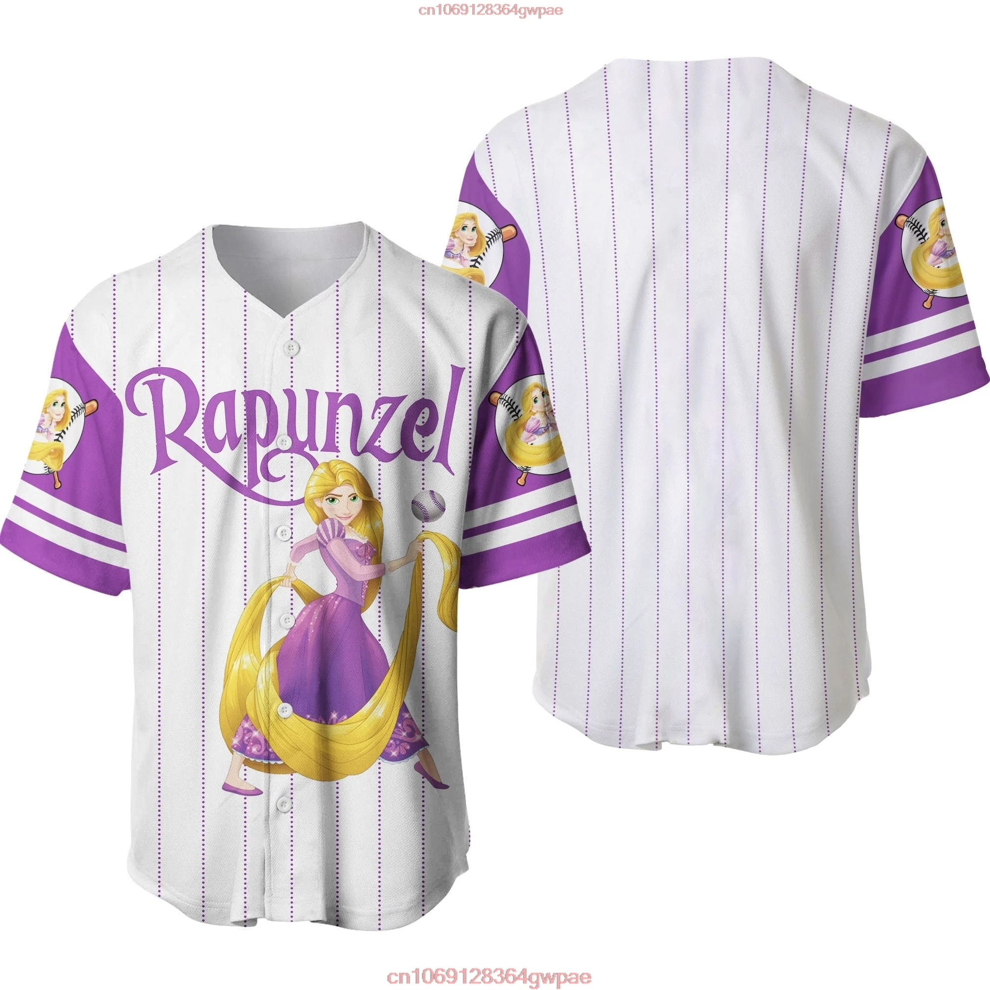 Rapunzel Princess Tangled Baseball Jersey Men Women Baseball Uniforms Custom Name Disney Cartoon Graphic Casual Baseball Jersey