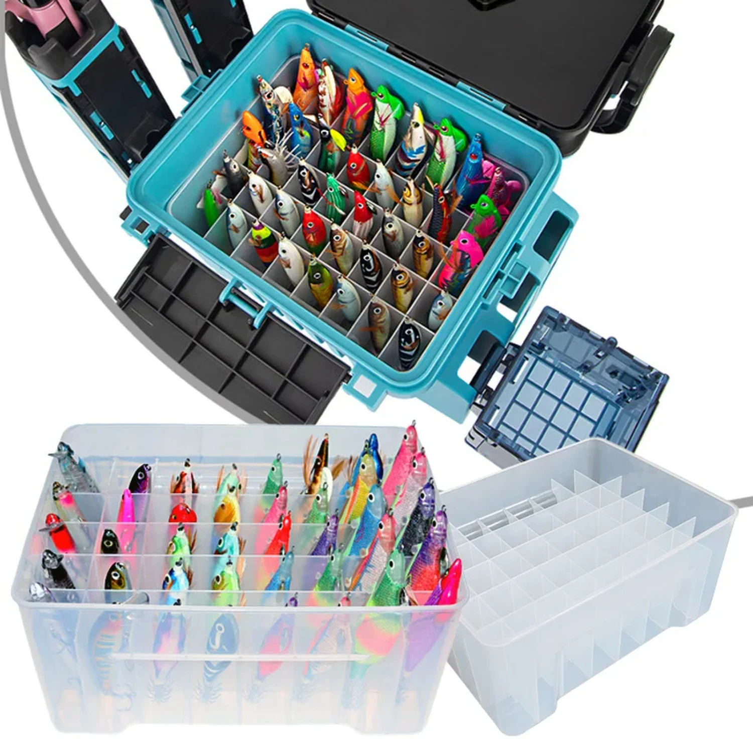 40 Grids Plastic Fishing Tackle Lined Box Octopus Bait  Organizer Box with Drain Hole Squid Jig Hard Lure Sea Tool Case