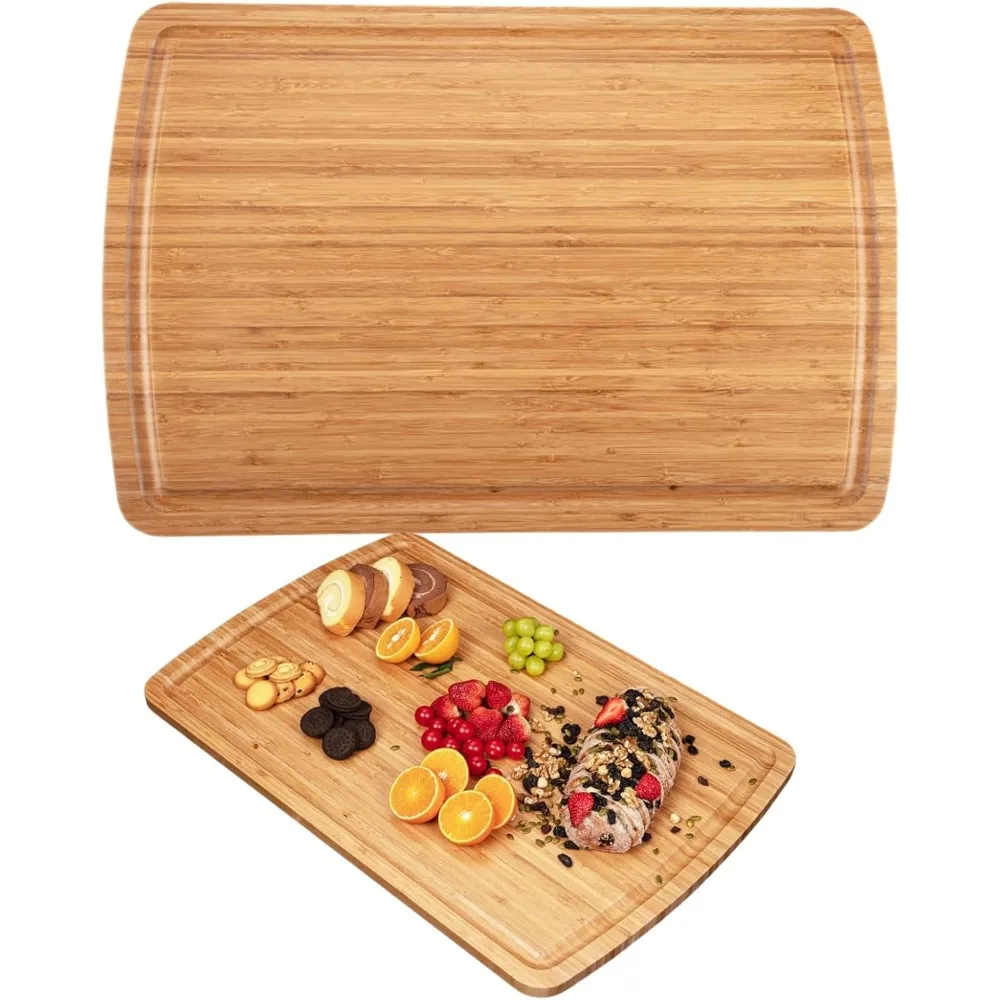 

30" Extra Large Bamboo Cutting Boards for Kitchen, Wooden Chopping Board with Juice Groove, Reversible Butcher Block Cutting Boa