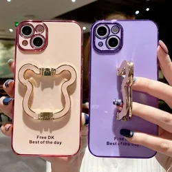 Korea 3D Metal Bear Holder Plating Phone Case, for Samsung Galaxy S23 Ultra, S22, S21 , 24Plus, S24,Ultra Plus Cover