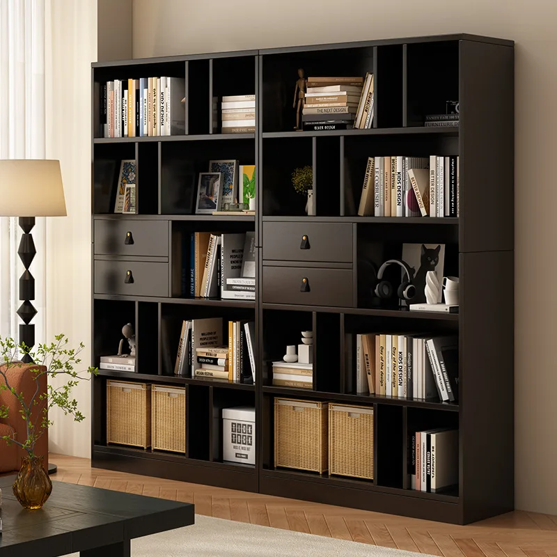 Regał do salonu przy ścianie Półka podłogowa Czarny regał w stylu retro minimalistycznym Szafka ekspozycyjna do domu Wielowarstwowy schowek