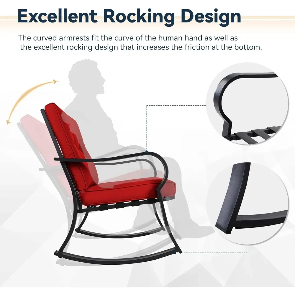 طقم كراسي هزازة خارجية مكون من 3 قطع، طقم كراسي محادثة فناء الشرفة مكون من قطعتين مع طاولة قهوة زجاجية