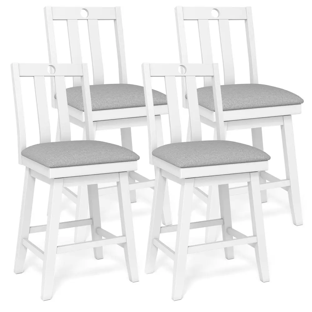 

25 Bar Stools Set of 4, Swivel Counter Height Bar Chairs with Padded Seat, Rubber Wood Frame, Slatted Backrest, holstered Mod