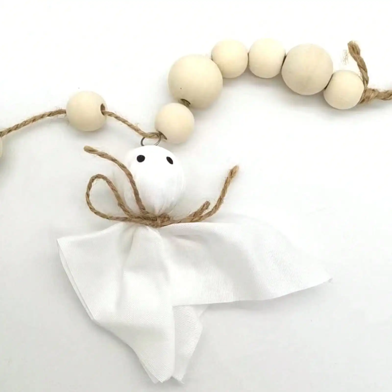 1set Cute Halloween Ghost Banner With Wooden Beads Garlands 7Ft Handmade Rustic Halloween Banner For Wall Home Indoor Outdoor Fall Decor Supplies Halloween Home Party Decorations
