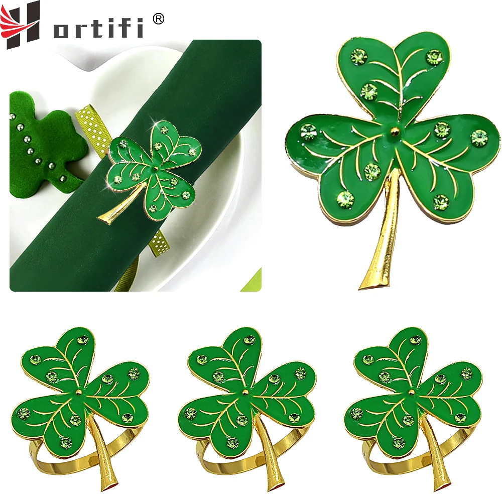 

6Pcs St. Patrick's Day Napkin Rings Metal Green Shamrock Napkin Ring Holder for Saint Patrick's Day Irish Party Table Decoration