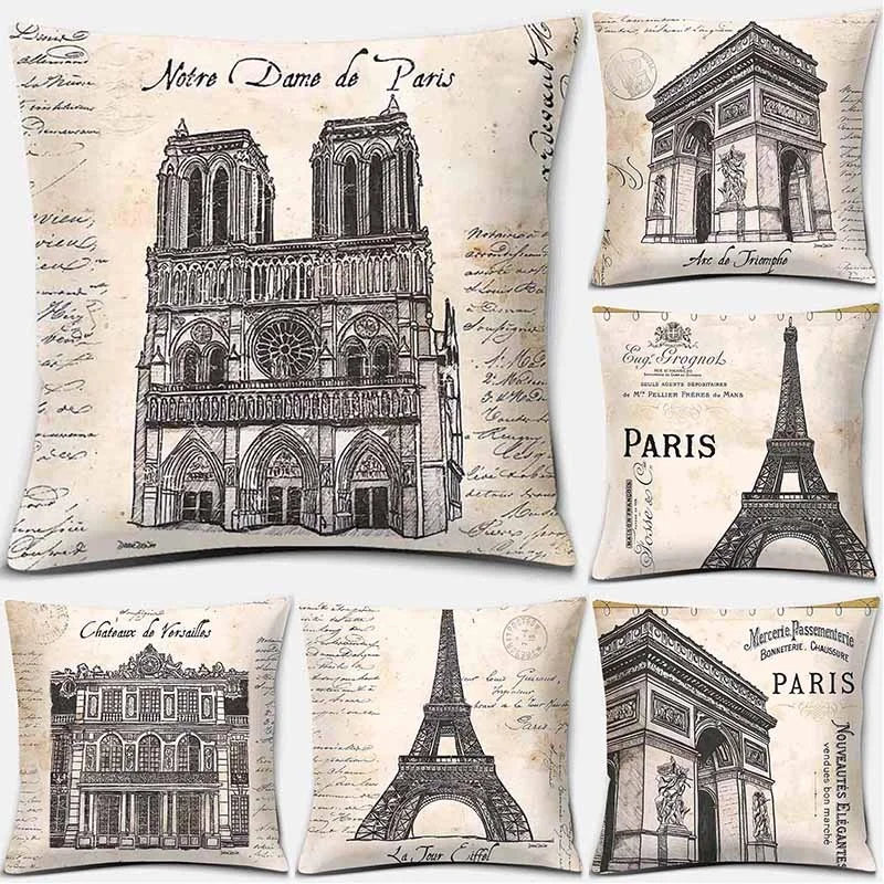 

Paris retro architecture print pillowcase home decoration car sofa cushion cover 40x40cm