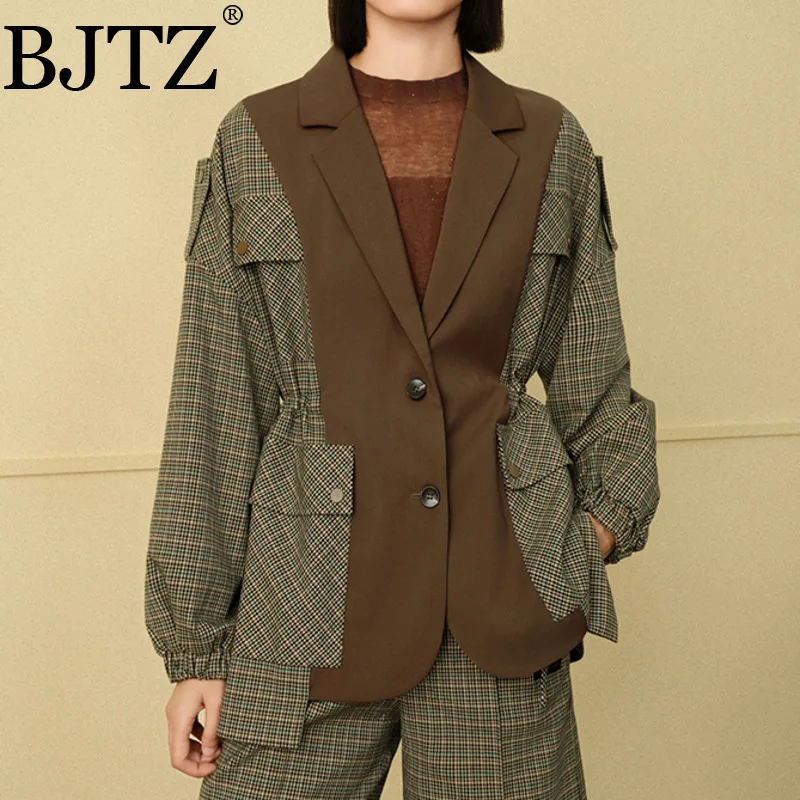 BJTZ Designer-Damen-Blazer mit unregelmäßigem, gespleißtem Farbblock, 2025, Sommermode, trendige, leichte, asymmetrische Stretch-Jacke