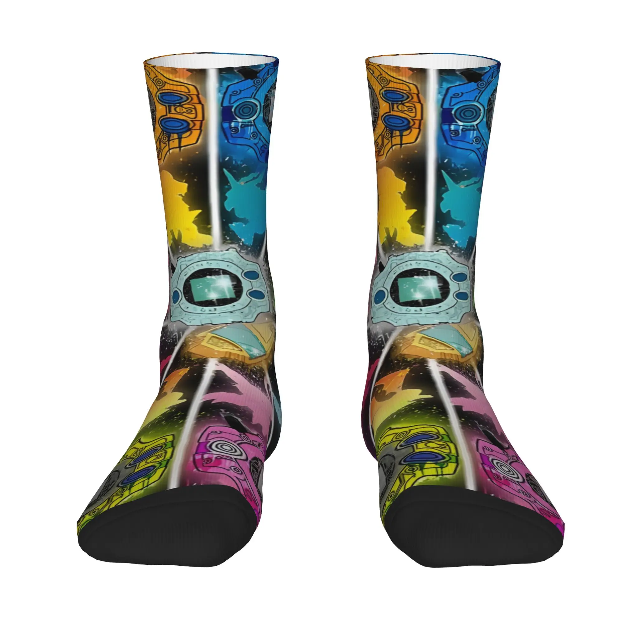 Funny Sock BANDAI Digimon Team Digimon Rock Seamless Pattern Printed Men Socks Novelty Men's Socks