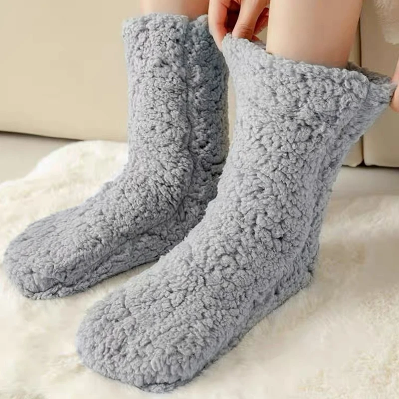 Autumn Winter Socks Cashmere Thickened Thermal Floor Socks for Women Solid Color Velvet Carpet Sleep Socks Slippers Leg Cover